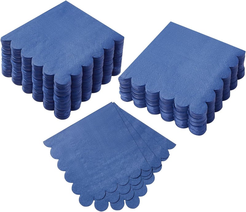 BEFORYOU 100 Pack Cocktail Napkin 2-Ply Scalloped Edged Dessert Napkins Folded 5 x 5 Inches Disposable Napkins for Dinner Wedding Birthday Party Bridal Anniversary Reception Event (Navy Blue) - Image 1